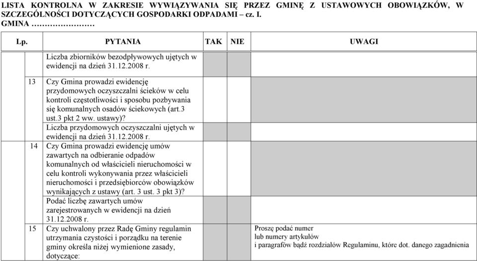 Liczba przydomowych oczyszczalni ujętych w ewidencji na dzień 31.12.2008 r.