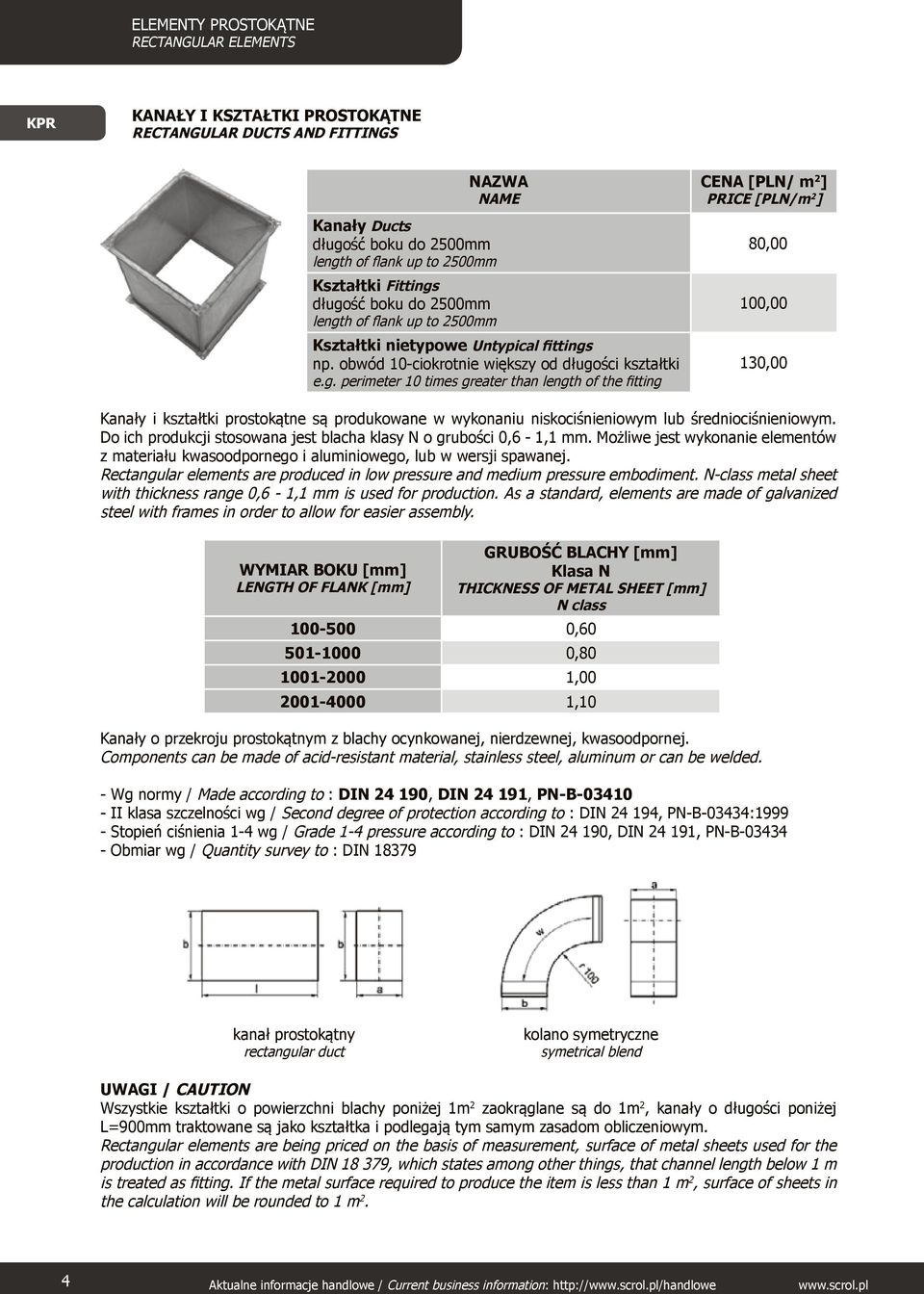 długość boku do 2500mm length of flank up to 2500mm Kształtki nietypowe Untypical fittings np. obwód 10-ciokrotnie większy od długości kształtki e.g. perimeter 10 times greater than length of the