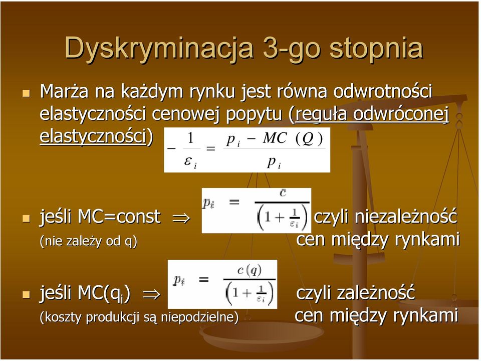 Q ) ε i = i p i jeśli MC=const (nie zależy y od q) czyli niezależno ność cen między