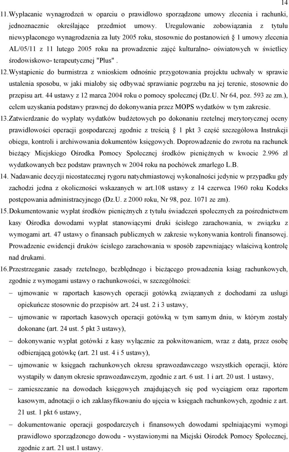 kulturalno- o4wiatowych w 4wietlicy 4rodowiskowo- terapeutycznej "Plus". 12.