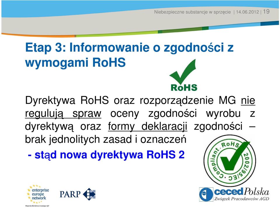 wymogami RoHS Dyrektywa RoHS oraz rozporządzenie MG nie regulują spraw oceny