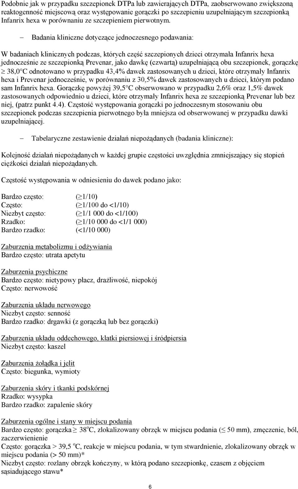 Badania kliniczne dotyczące jednoczesnego podawania: W badaniach klinicznych podczas, których część szczepionych dzieci otrzymała Infanrix hexa jednocześnie ze szczepionką Prevenar, jako dawkę