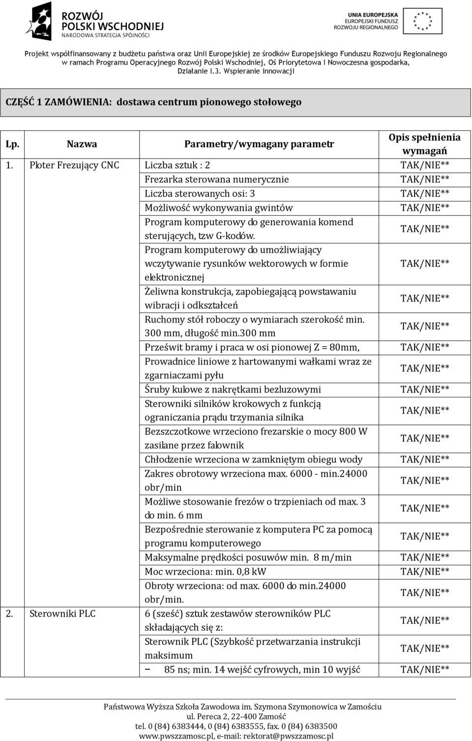 Program komputerowy do umożliwiający wczytywanie rysunków wektorowych w formie elektronicznej Żeliwna konstrukcja, zapobiegającą powstawaniu wibracji i odkształceń Ruchomy stół roboczy o wymiarach