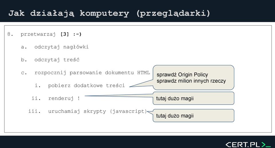 rozpocznij parsowanie dokumentu HTML i. ii. iii.