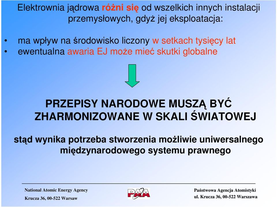 EJ może mieć skutki globalne PRZEPISY NARODOWE MUSZĄ BYĆ ZHARMONIZOWANE W SKALI