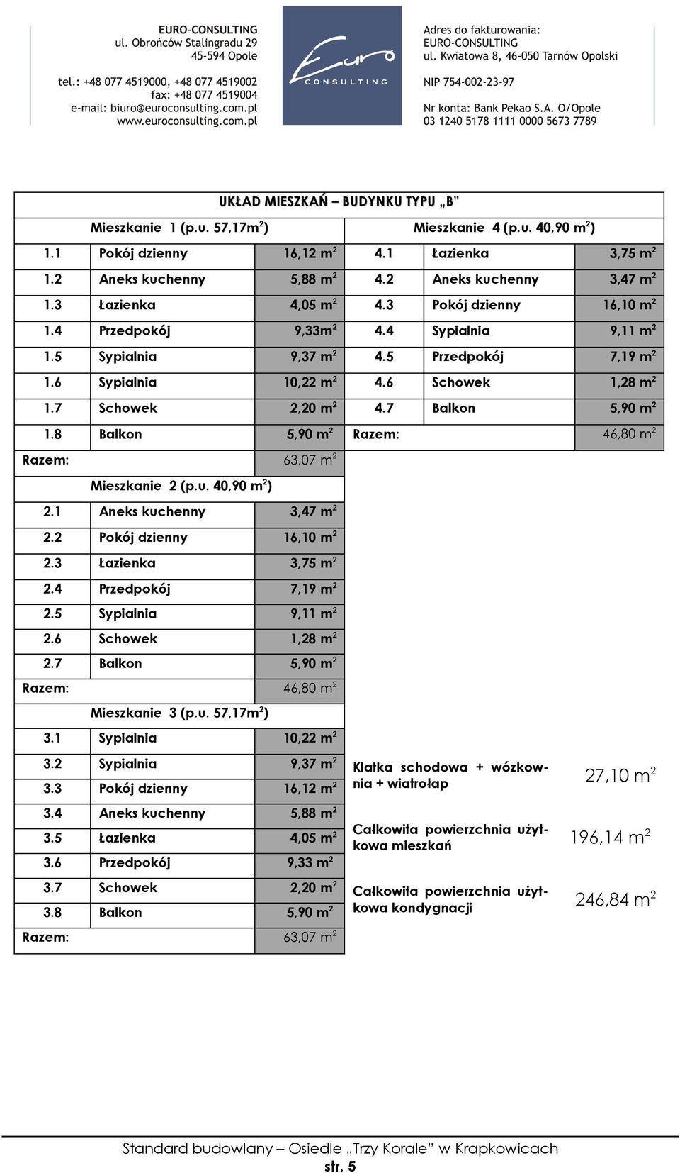 7 Schowek 2,20 m 2 4.7 Balkon 5,90 m 2 1.8 Balkon 5,90 m 2 Razem: 46,80 m 2 Razem: 63,07 m 2 Mieszkanie 2 (p.u. 40,90 m 2 ) 2.1 Aneks kuchenny 3,47 m 2 2.2 Pokój dzienny 16,10 m 2 2.