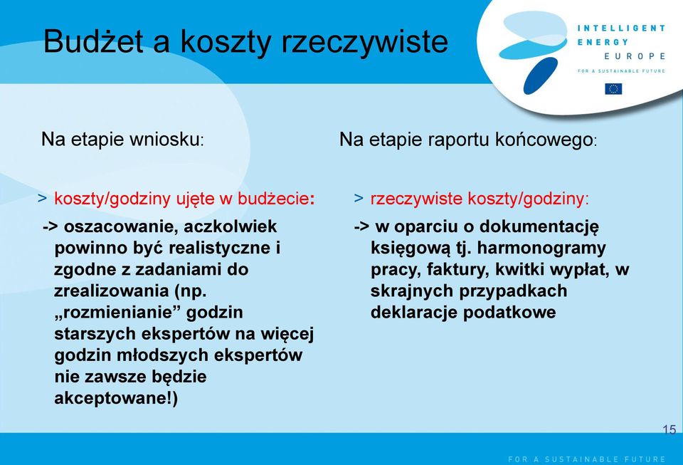 rozmienianie godzin starszych ekspertów na więcej godzin młodszych ekspertów nie zawsze będzie akceptowane!