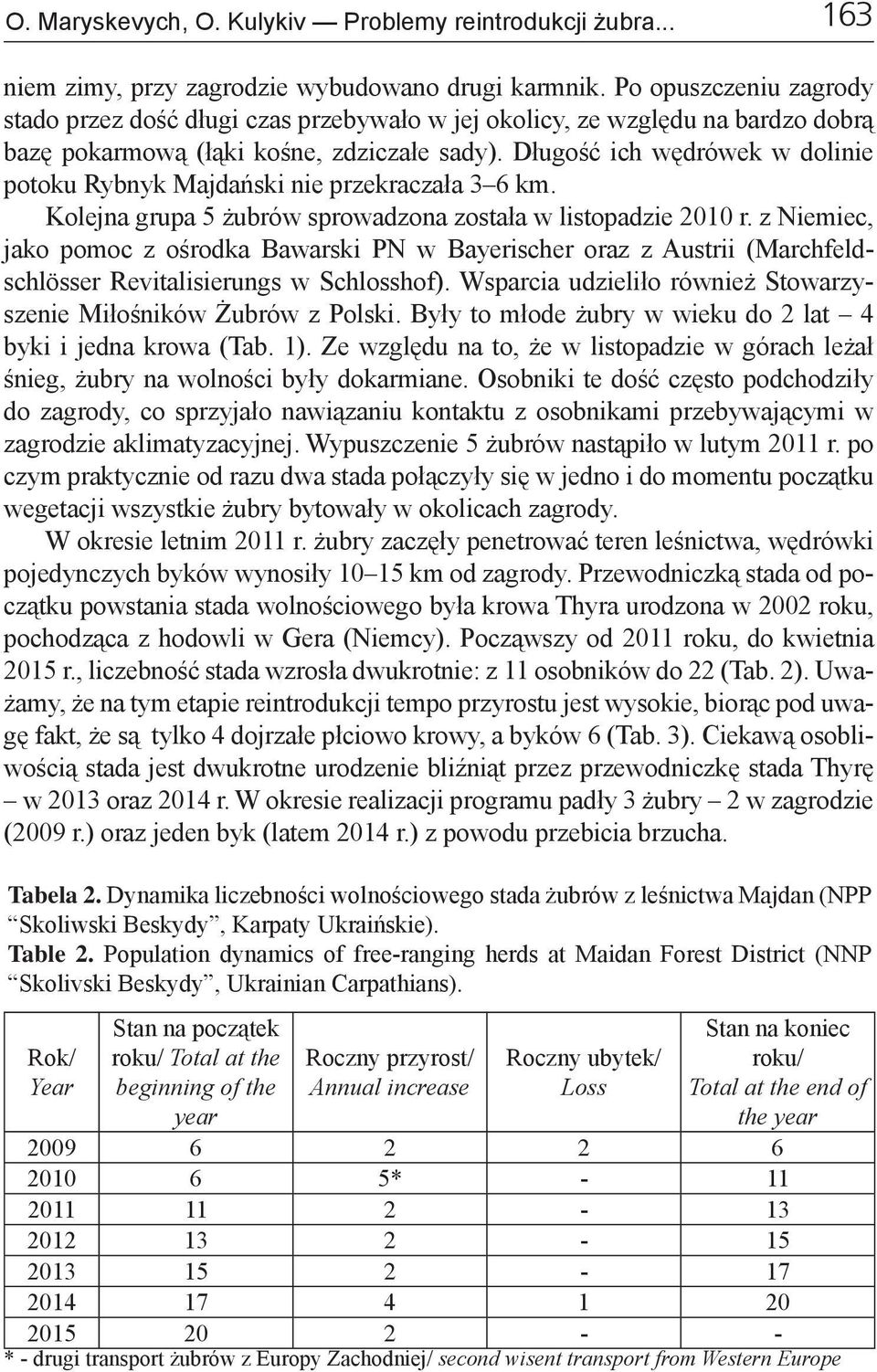 Długość ich wędrówek w dolinie potoku Rybnyk Majdański nie przekraczała 3 6 km. Kolejna grupa 5 żubrów sprowadzona została w listopadzie 2010 r.