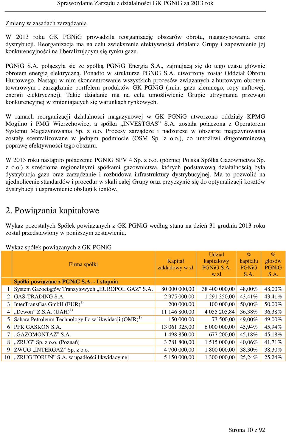 połączyła się ze spółką PGNiG Energia S.A., zajmującą się do tego czasu głównie obrotem energią elektryczną. Ponadto w strukturze PGNiG S.A. utworzony został Oddział Obrotu Hurtowego.