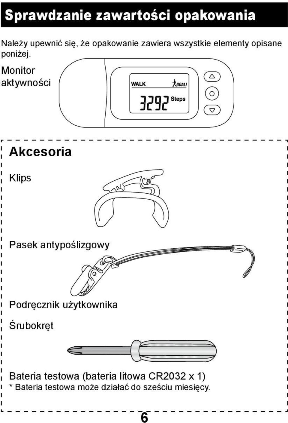 Monitor aktywności Akcesoria Klips Pasek antypoślizgowy Podręcznik