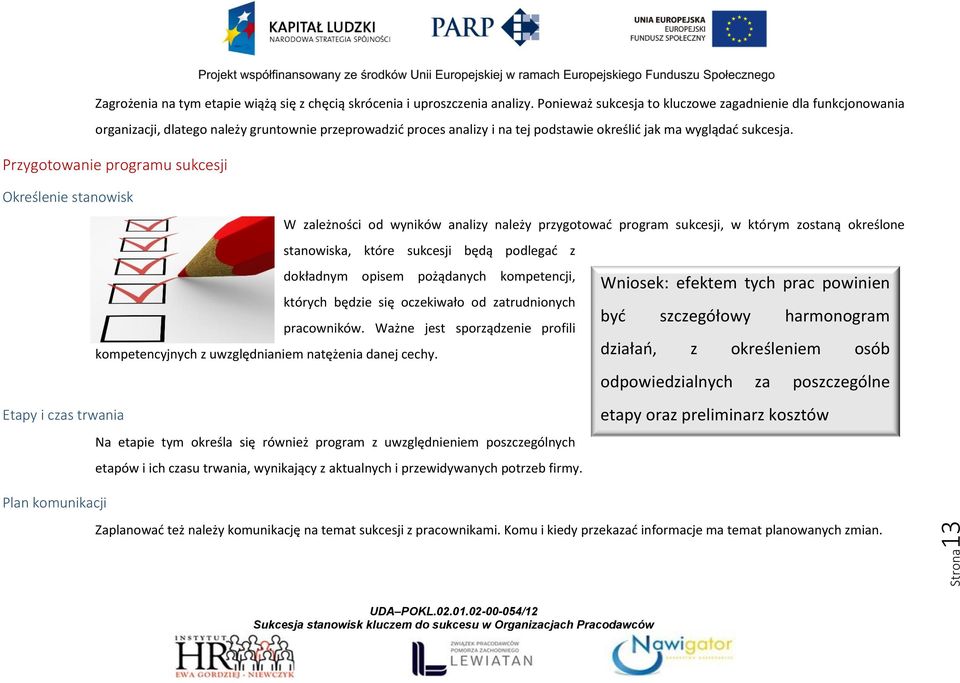 Przygotowanie programu sukcesji Określenie stanowisk W zależności od wyników analizy należy przygotować program sukcesji, w którym zostaną określone stanowiska, które sukcesji będą podlegać z