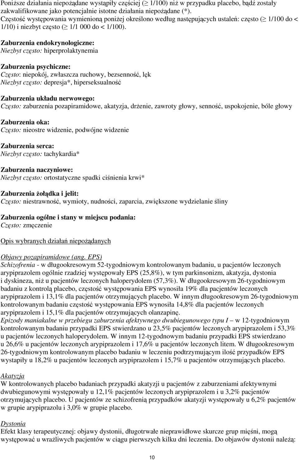 Zaburzenia endokrynologiczne: Niezbyt często: hiperprolaktynemia Zaburzenia psychiczne: Często: niepokój, zwłaszcza ruchowy, bezsenność, lęk Niezbyt często: depresja*, hiperseksualność Zaburzenia