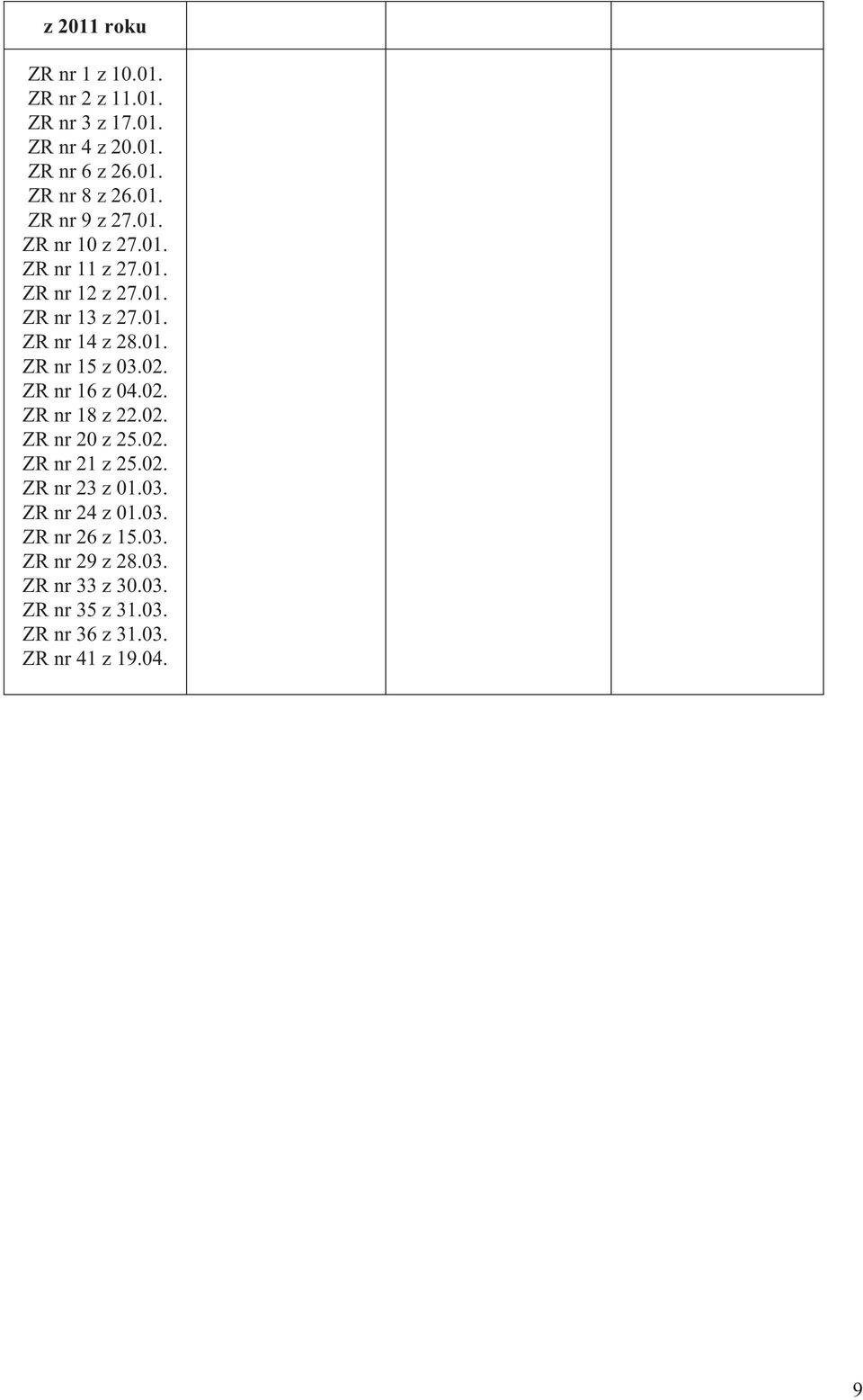 ZR nr 16 z 04.02. ZR nr 18 z 22.02. ZR nr 20 z 25.02. ZR nr 21 z 25.02. ZR nr 23 z 01.03. ZR nr 24 z 01.03. ZR nr 26 z 15.