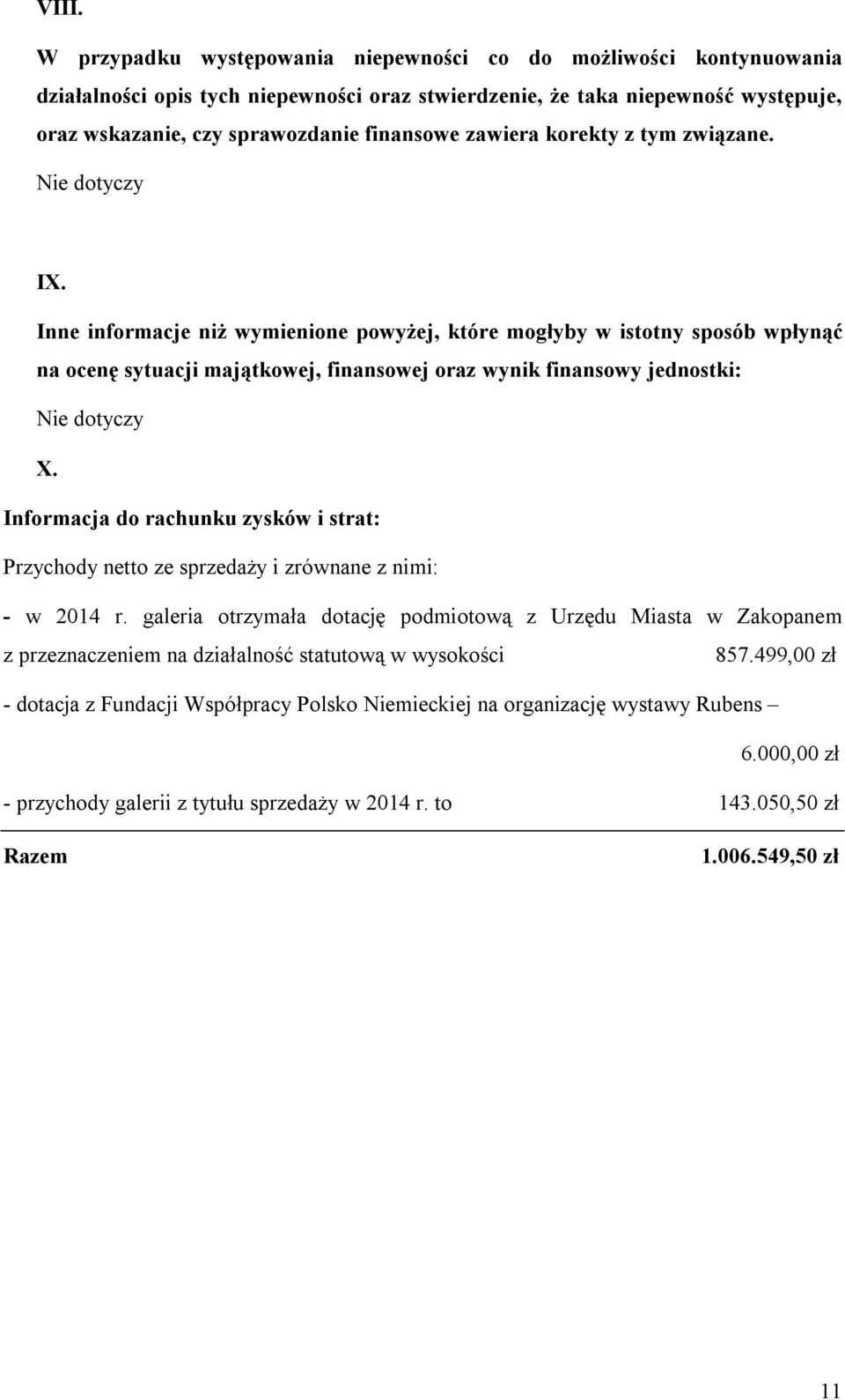 Informacja do rachunku zysków i strat: Przychody netto ze sprzedaży i zrównane z nimi: - w 2014 r.