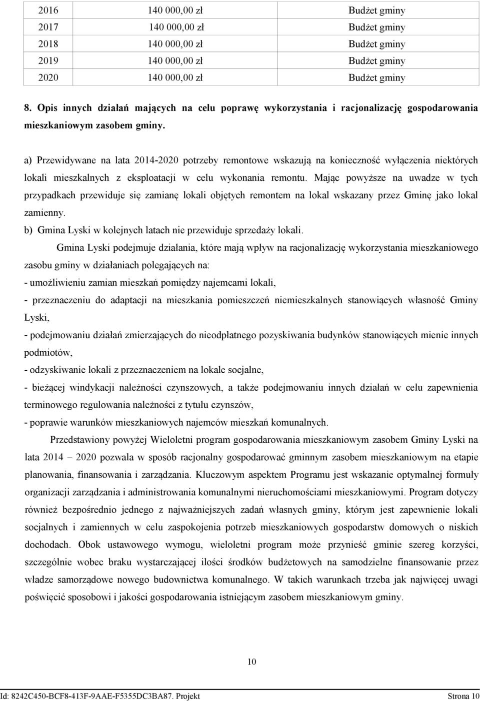 a) Przewidywane na lata 2014-2020 potrzeby remontowe wskazują na konieczność wyłączenia niektórych lokali mieszkalnych z eksploatacji w celu wykonania remontu.