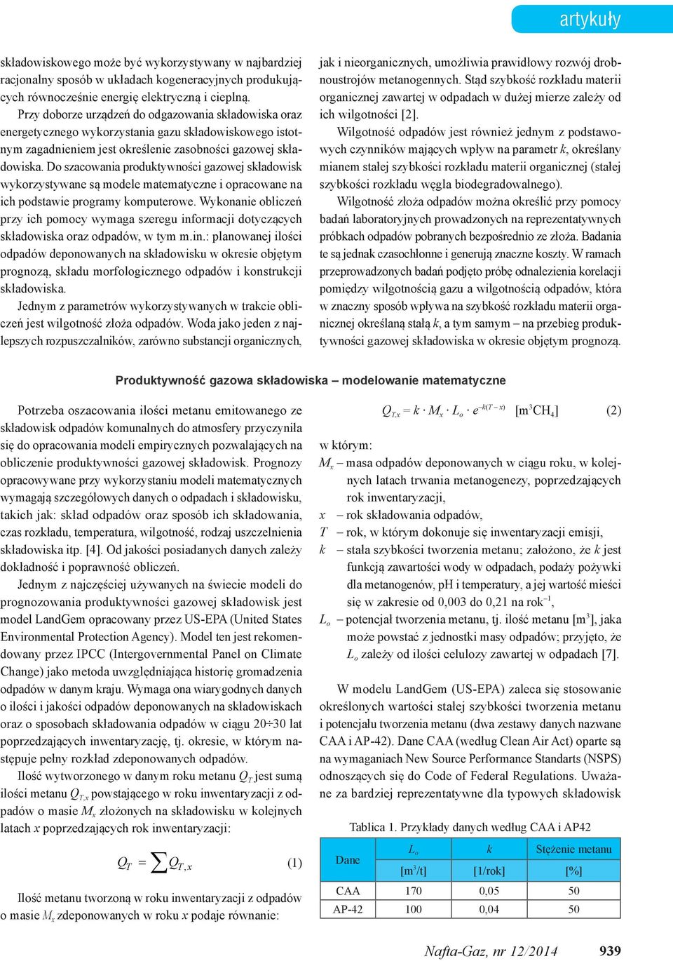 Do szacowania produktywności gazowej składowisk wykorzystywane są modele matematyczne i opracowane na ich podstawie programy komputerowe.