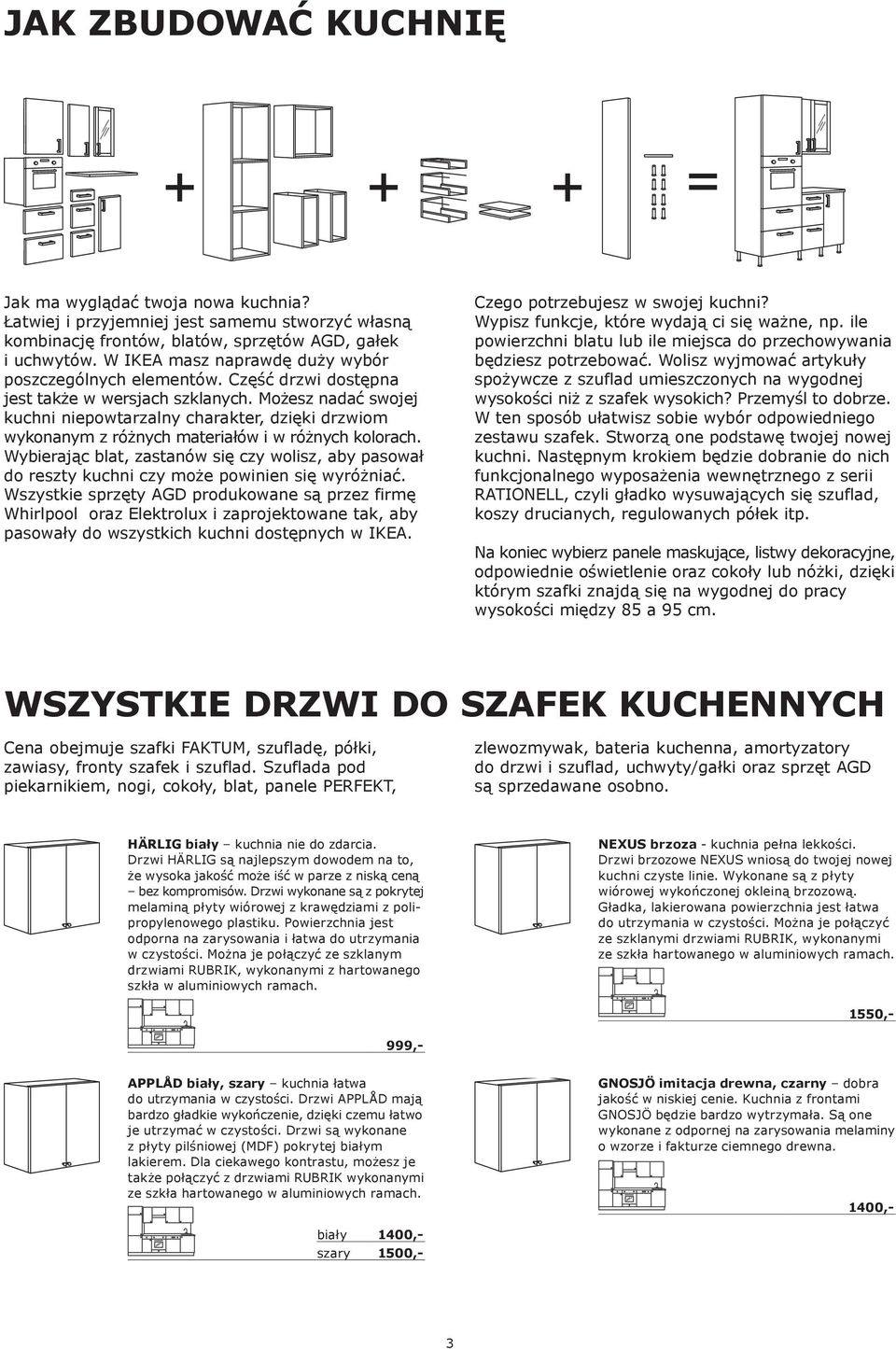 Możesz nadać swojej kuchni niepowtarzalny charakter, dzięki drzwiom wykonanym z różnych materiałów i w różnych kolorach.