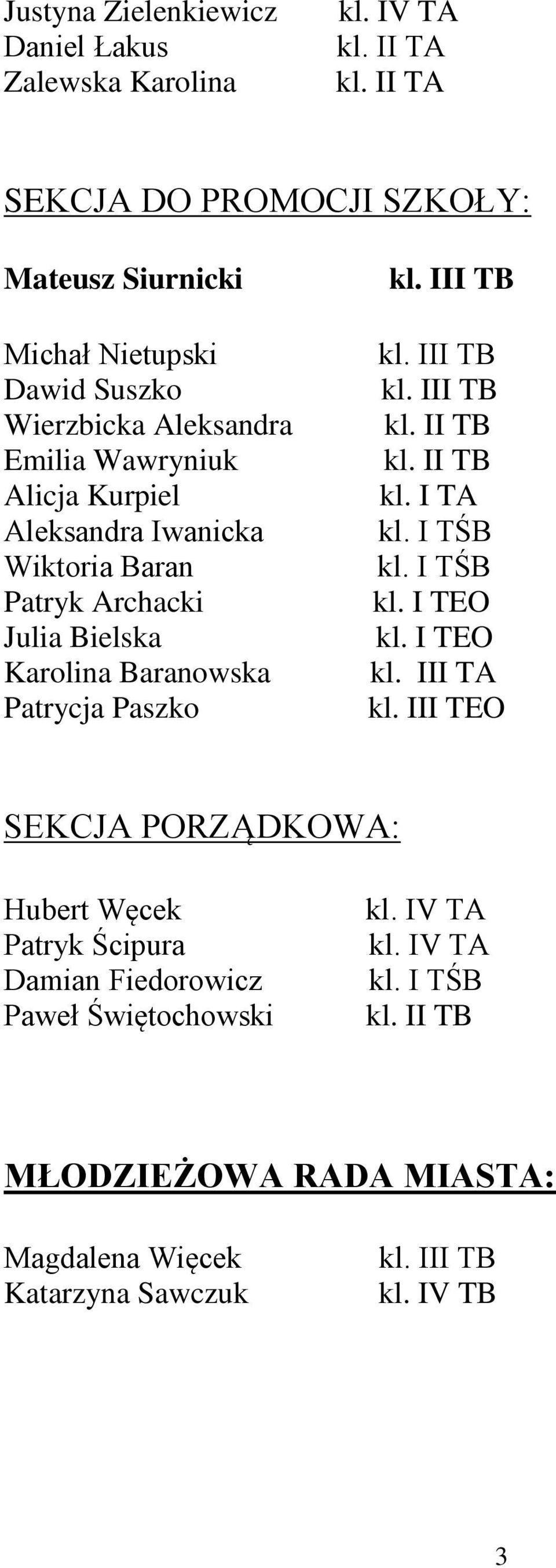 Alicja Kurpiel Aleksandra Iwanicka Wiktoria Baran Patryk Archacki Julia Bielska Karolina Baranowska Patrycja Paszko kl.