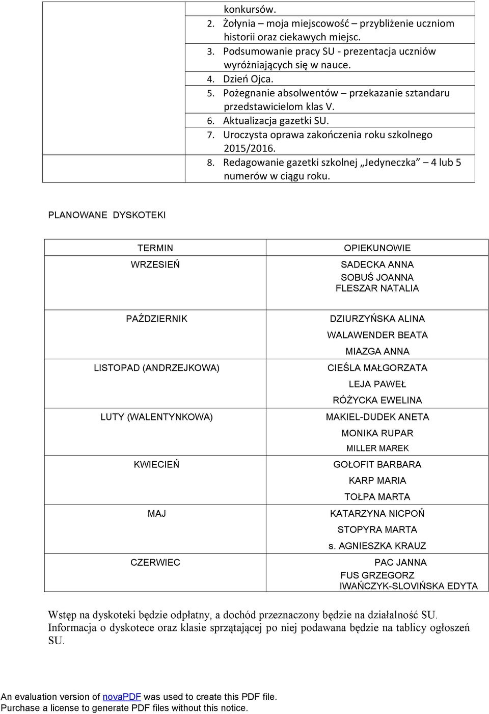 Redagowanie gazetki szkolnej Jedyneczka 4 lub 5 numerów w ciągu roku.