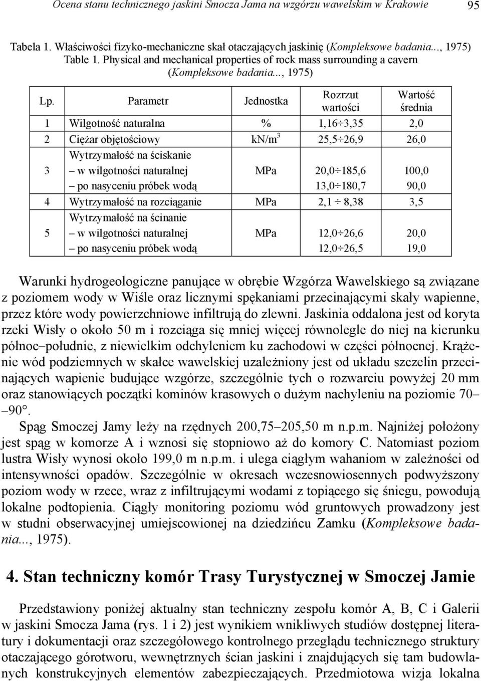 Parametr Jednostka Rozrzut wartości Wartość średnia 1 Wilgotność naturalna % 1,16 3,35 2,0 2 Ciężar objętościowy kn/m 3 25,5 26,9 26,0 3 Wytrzymałość na ściskanie w wilgotności naturalnej po