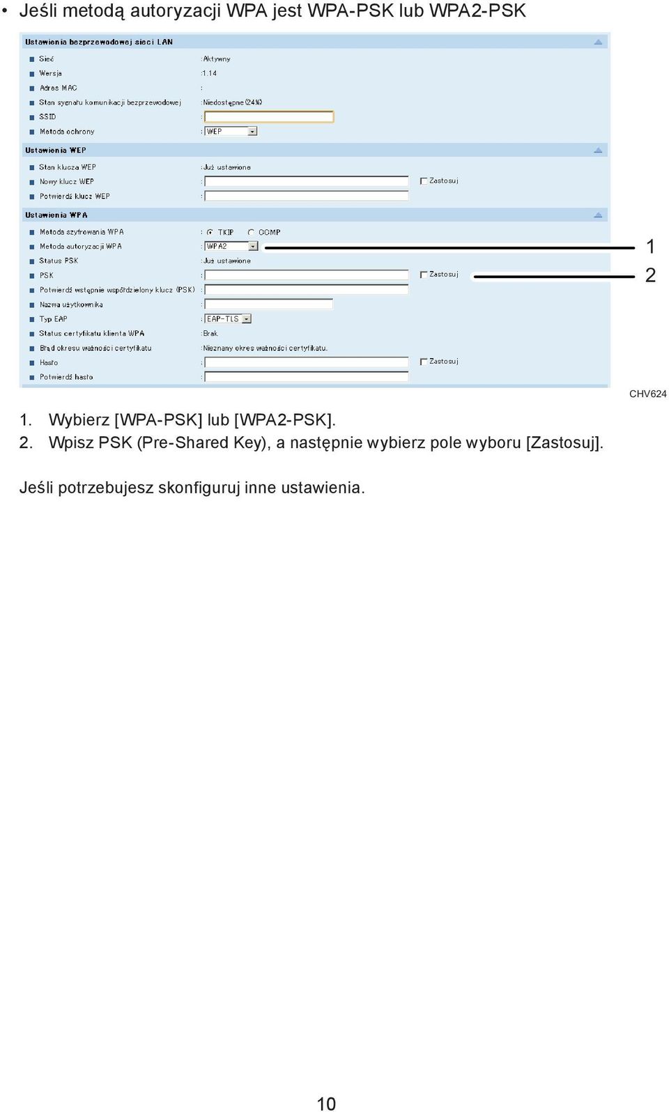 Wpisz PSK (Pre-Shared Key), a następnie wybierz pole