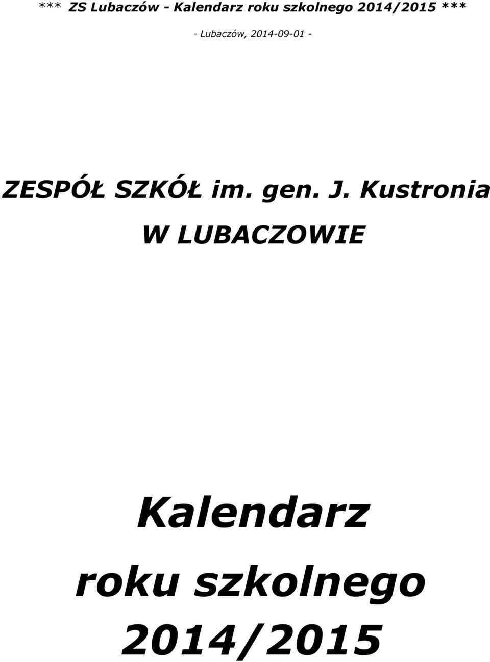 LUBACZOWIE Kalendarz