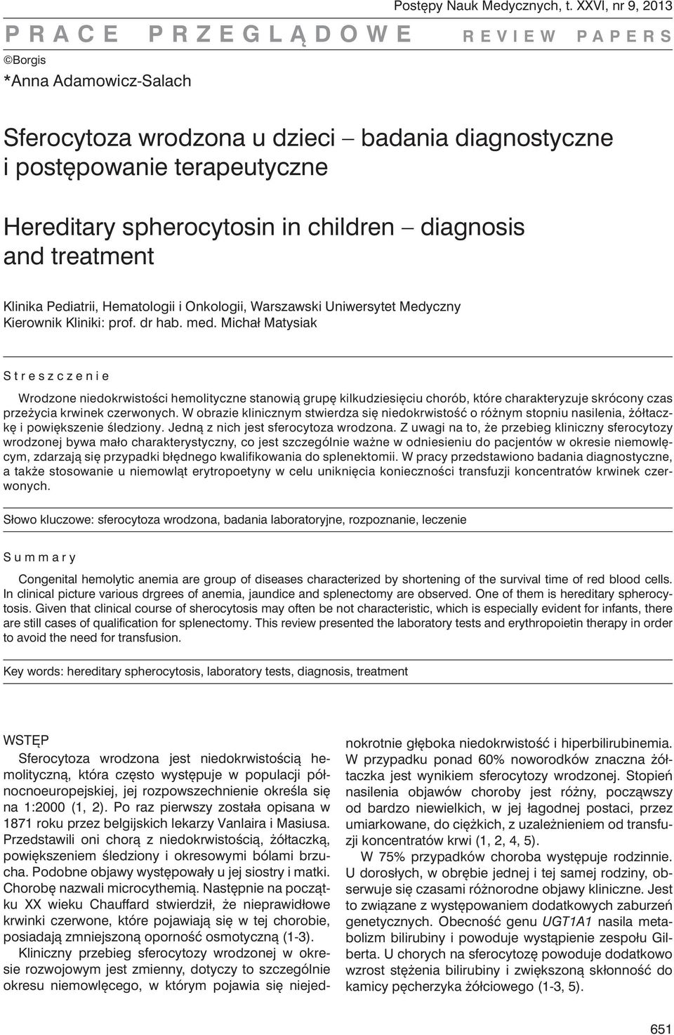 Hematologii i Onkologii, Warszawski Uniwersytet Medyczny Kierownik Kliniki: prof. dr hab. med.