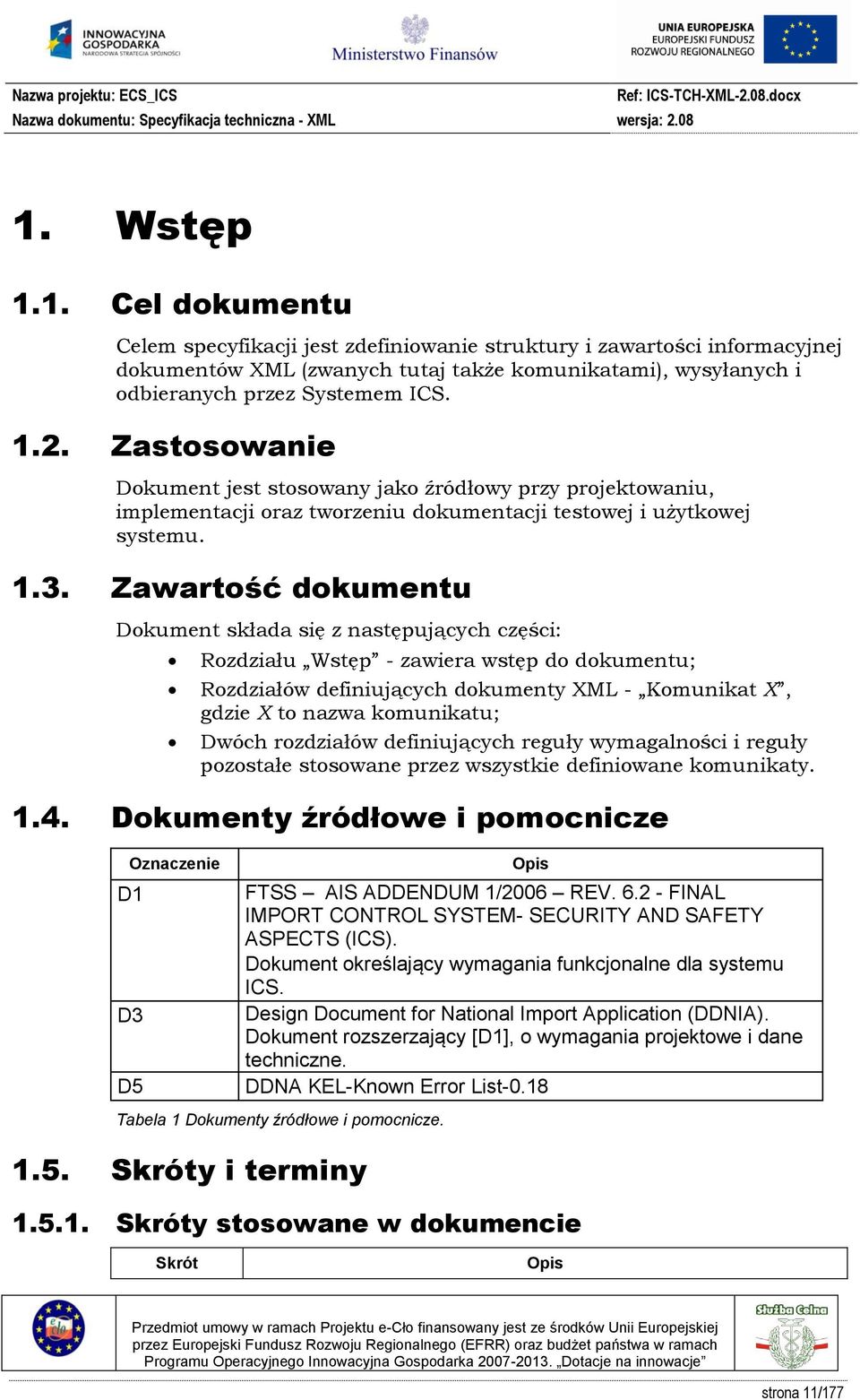 Zawartość dokumentu Dokument składa się z następujących części: Rozdziału Wstęp - zawiera wstęp do dokumentu; Rozdziałów definiujących dokumenty XML - Komunikat X, gdzie X to nazwa komunikatu; Dwóch