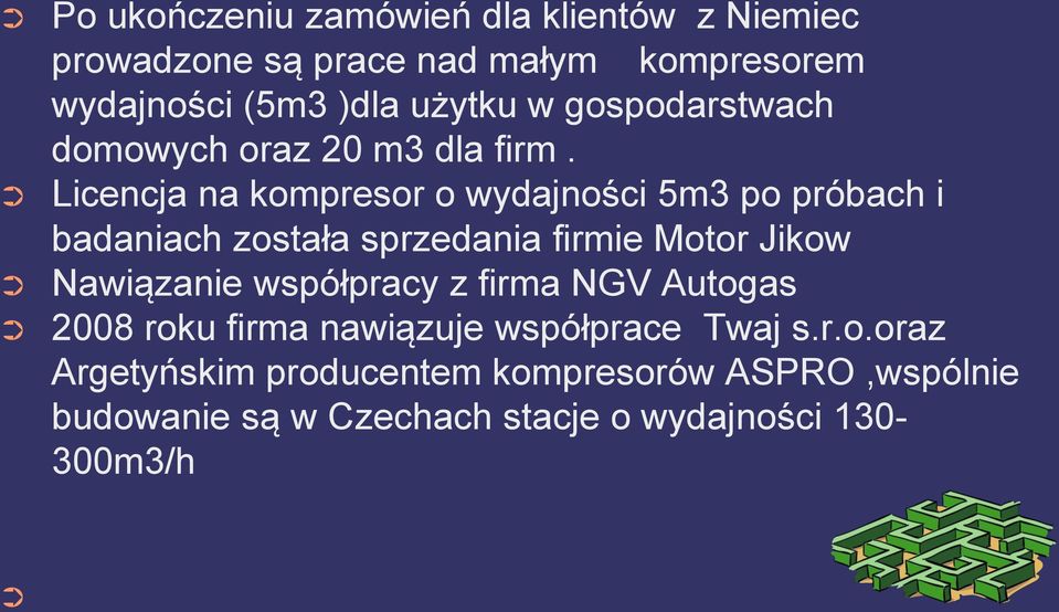 Licencja na kompresor o wydajności 5m3 po próbach i badaniach została sprzedania firmie Motor Jikow Nawiązanie