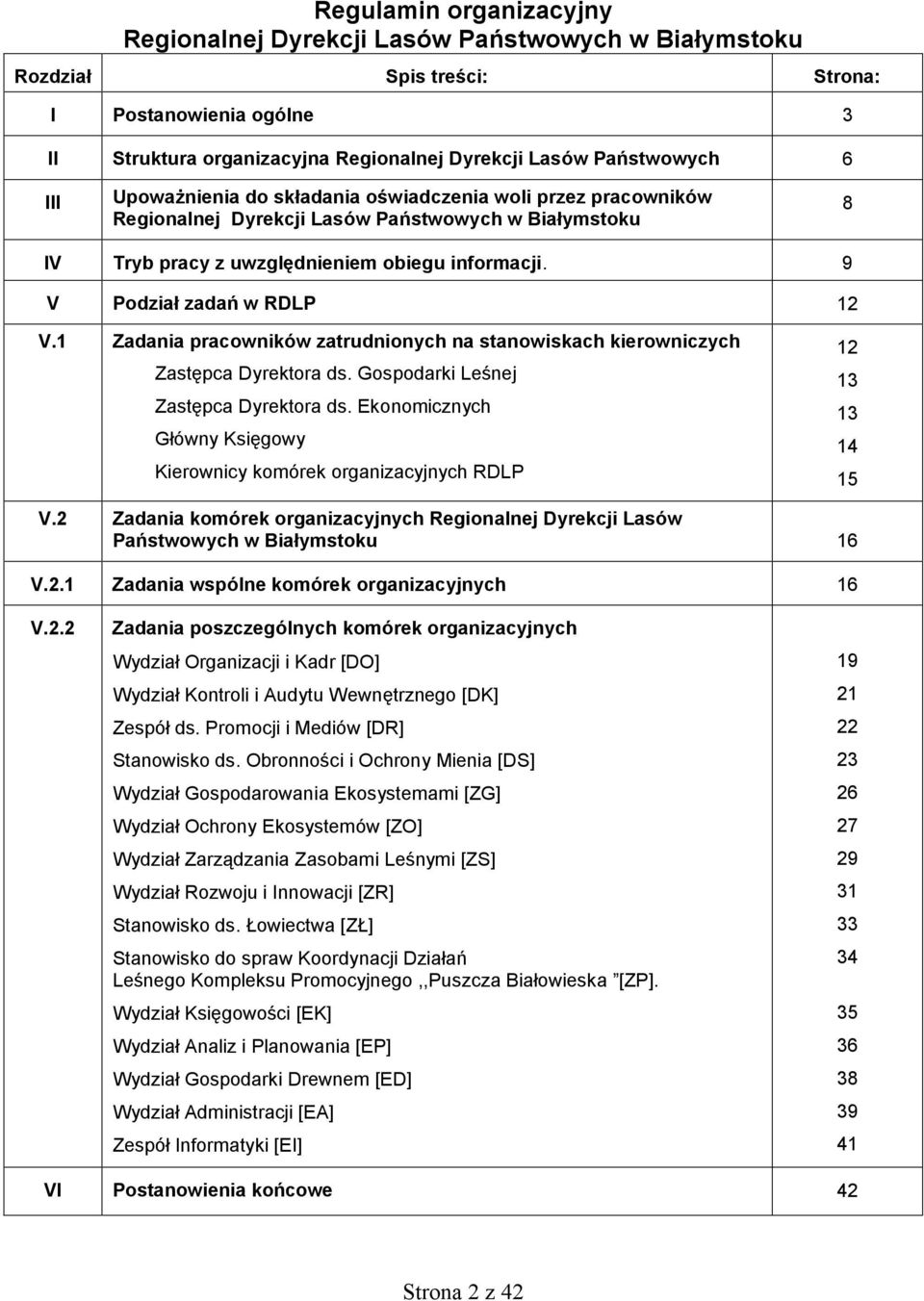 9 V Podział zadań w RDLP 12 V.1 Zadania pracowników zatrudnionych na stanowiskach kierowniczych Zastępca Dyrektora ds. Gospodarki Leśnej Zastępca Dyrektora ds.