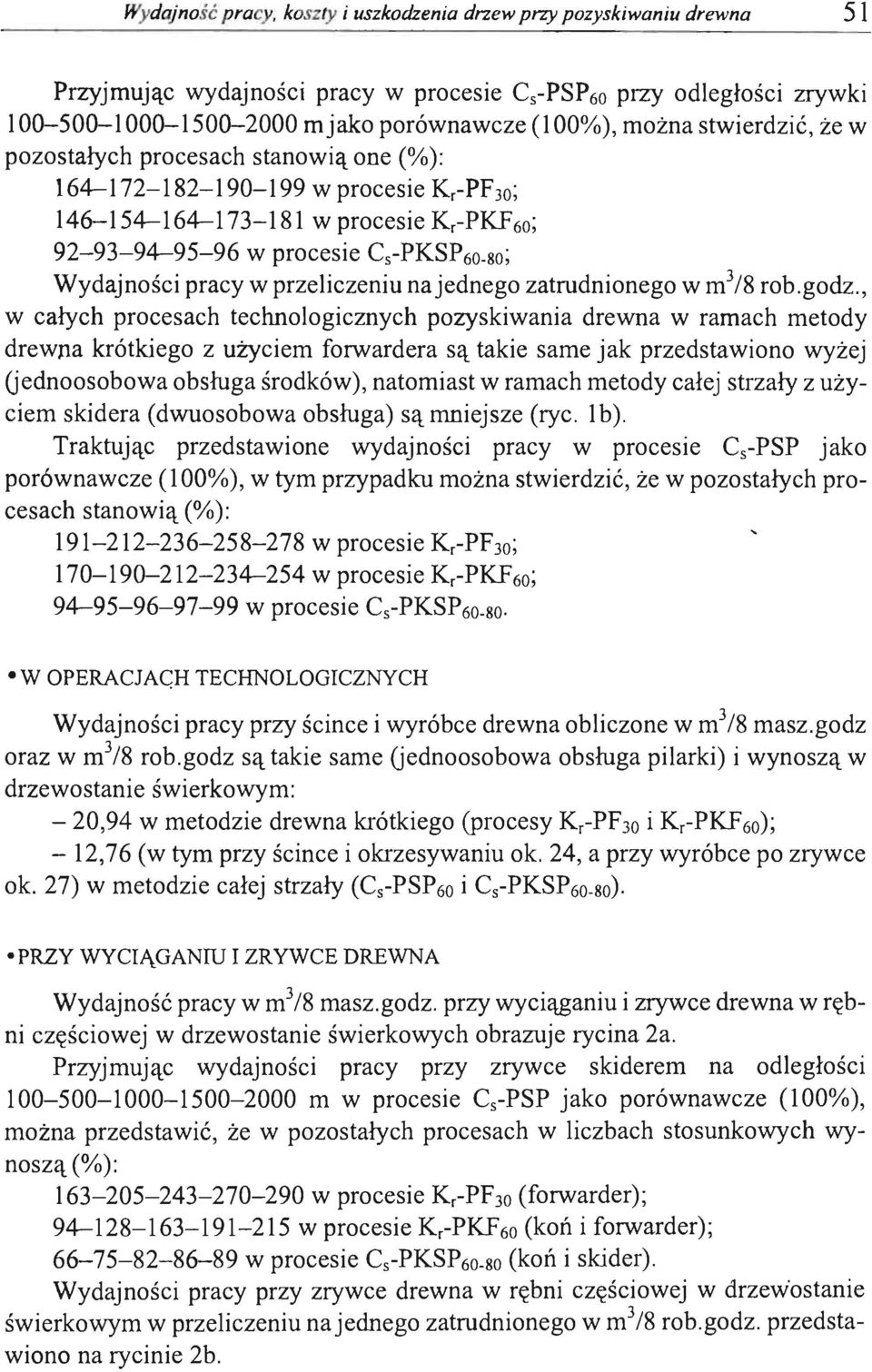 prcesach stanwią ne (0/0): 164-172-182-190-199 w prcesie K r - PF 30; 146-154-164-173-181 w prcesie K r -PKF 60; 92-93-94-95-96 w prcesie Cs-PKSP60-80; Wydajnści pracy w przeliczeniu na jedneg