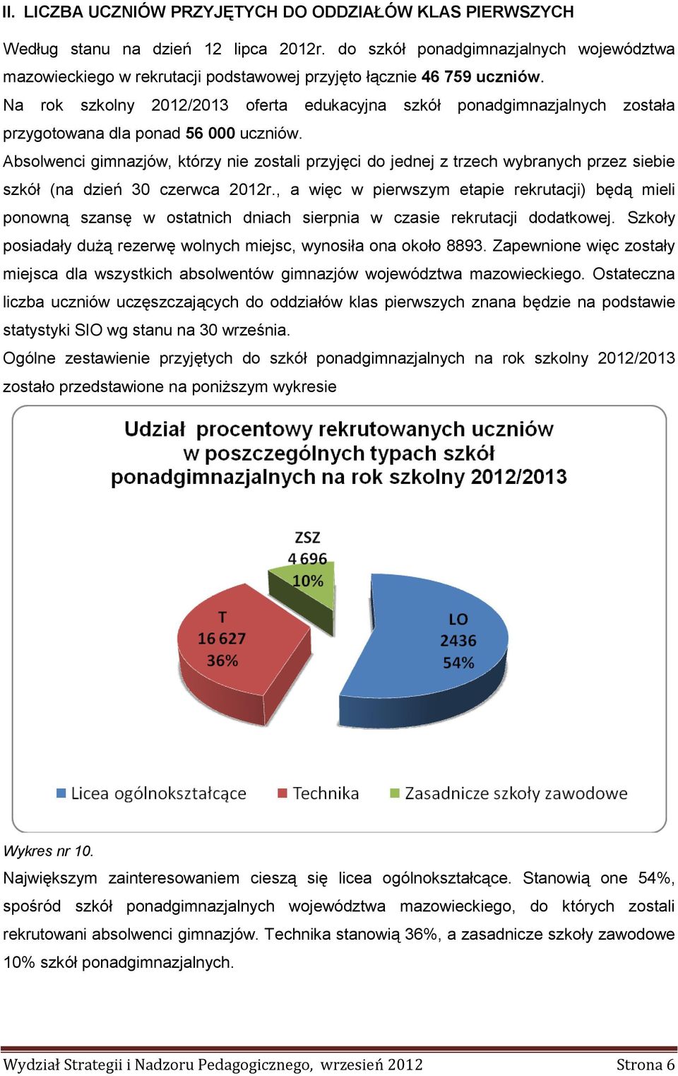 Na rok szkolny 2012/2013 oferta edukacyjna szkół ponadgimnazjalnych została przygotowana dla ponad 56 000 uczniów.