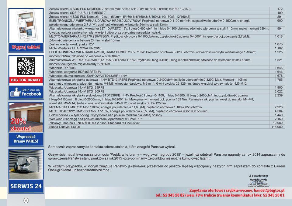 (fi/lmm: 5/160x1; 6/160x3; 8/160x3; 10/160x3; 12/160x2) ELEKTRONICZNA WIERTARKA UDAROWA HR2460 230V/780W.