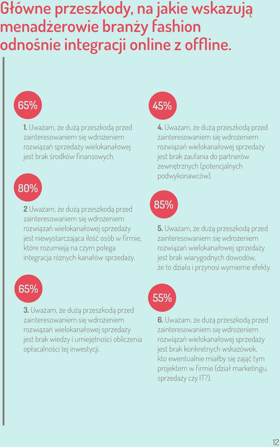 80% 2 Uważam, że dużą przeszkodą przed zainteresowaniem się wdrożeniem rozwiązań wielokanałowej sprzedaży jest niewystarczająca ilość osób w firmie, które rozumieją na czym polega integracja różnych