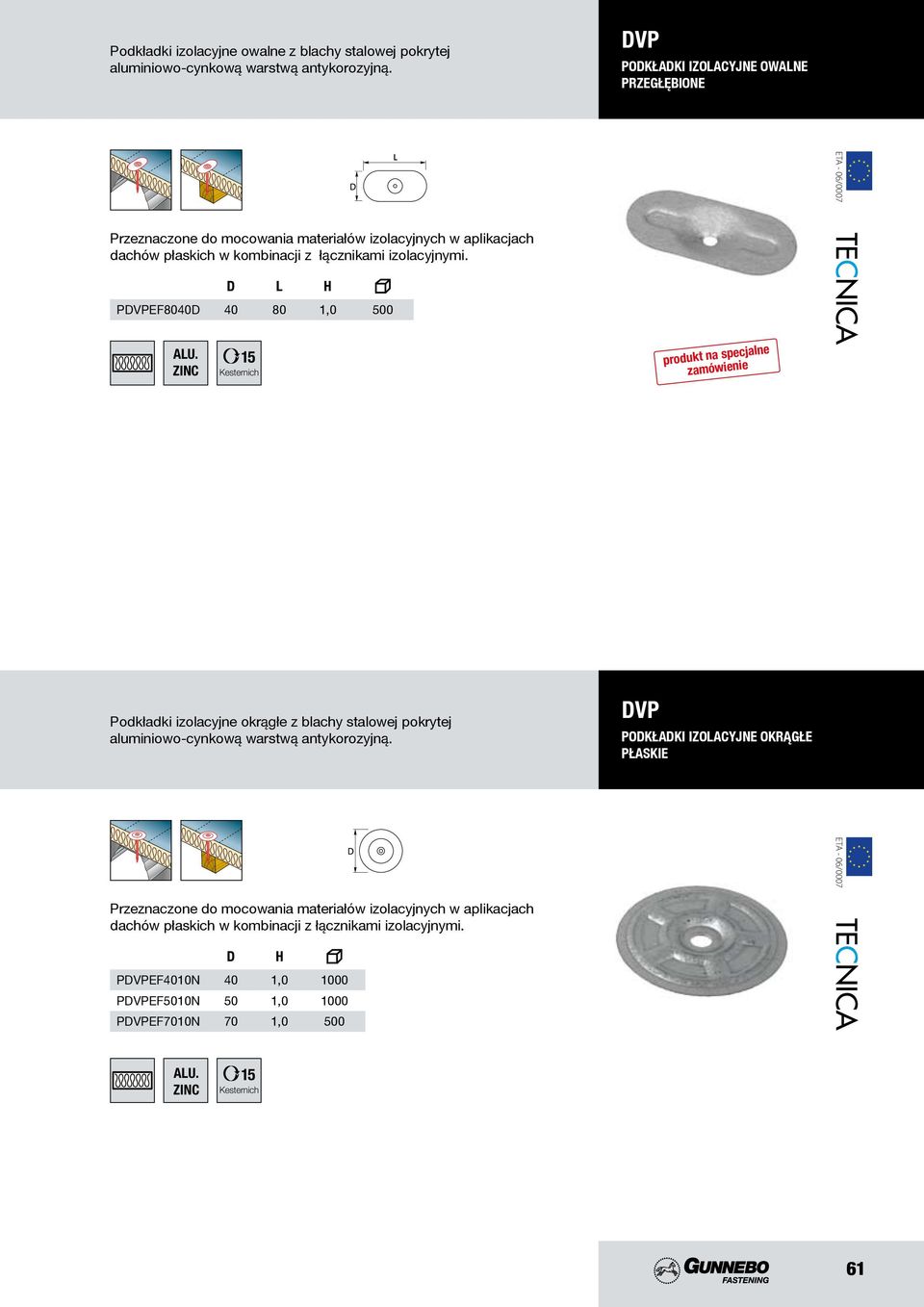 łącznikami izolacyjnymi. L H PVPEF8040 40 80 1,0 Podkładki izolacyjne okrągłe z blacy stalowej pokrytej aluminiowo-cynkową warstwą antykorozyjną.