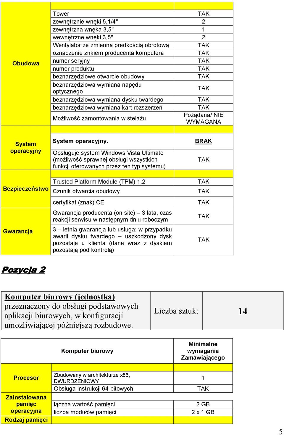 WYMAGANA System operacyjny Bezpieczeństwo Gwarancja System operacyjny.