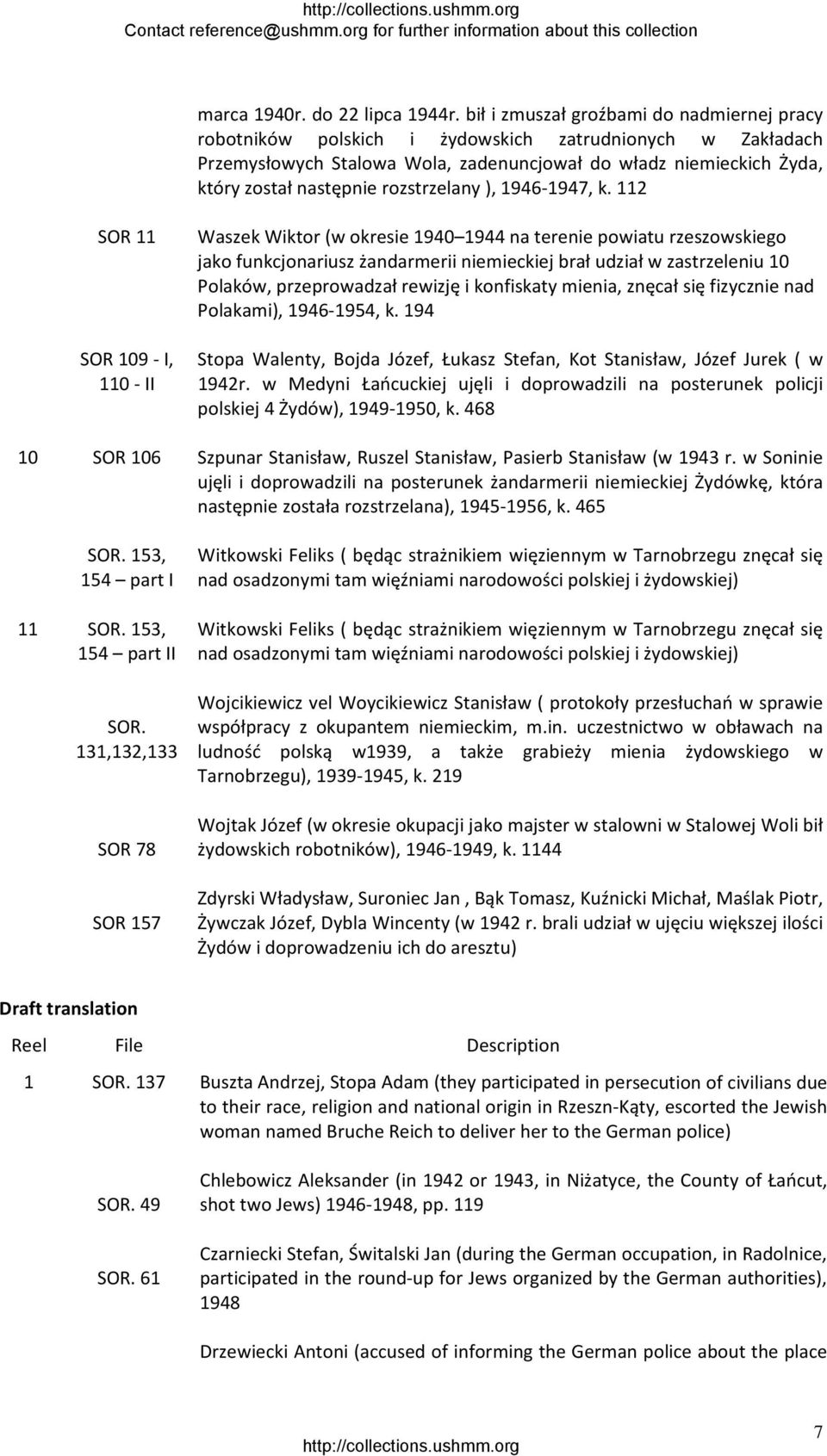 rozstrzelany ), 1946 1947, k. 112 SOR 11 SOR 109 I, 110 II 10 SOR 106 SOR. 153, 154 11 SOR. 153, 154 I SOR.