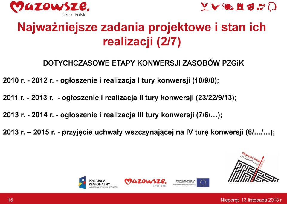 - ogłoszenie i realizacja II tury konwersji (23/22/9/13); 2013 r. - 2014 r.