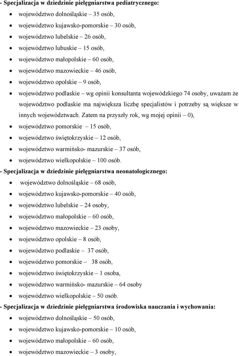 największa liczbę specjalistów i potrzeby są większe w innych województwach.