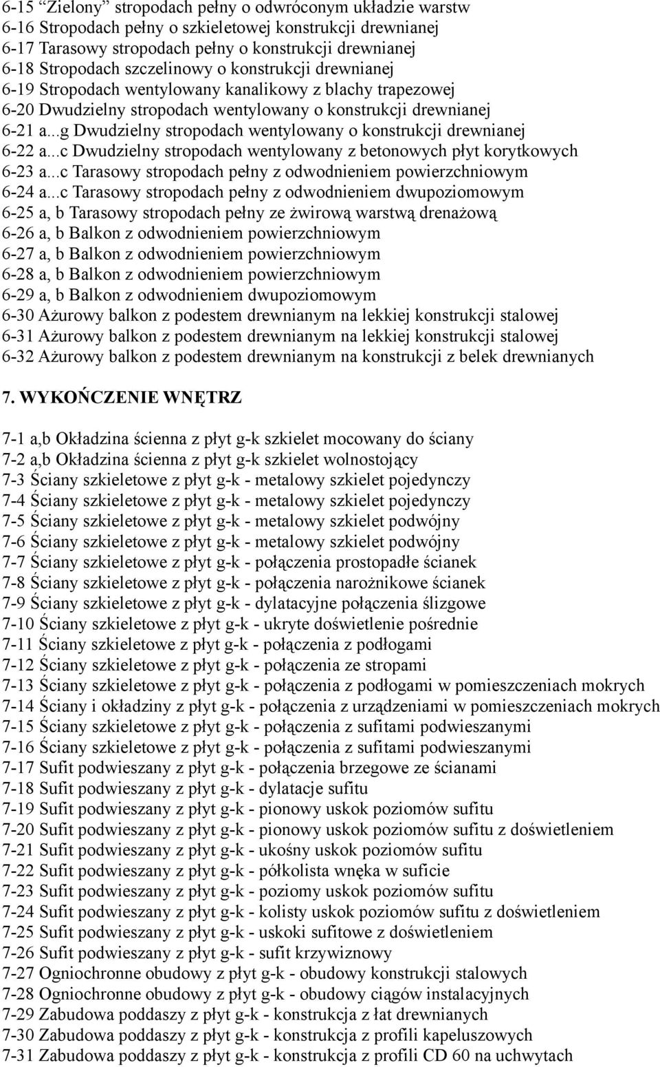 ..g Dwudzielny stropodach wentylowany o konstrukcji drewnianej 6-22 a...c Dwudzielny stropodach wentylowany z betonowych płyt korytkowych 6-23 a.