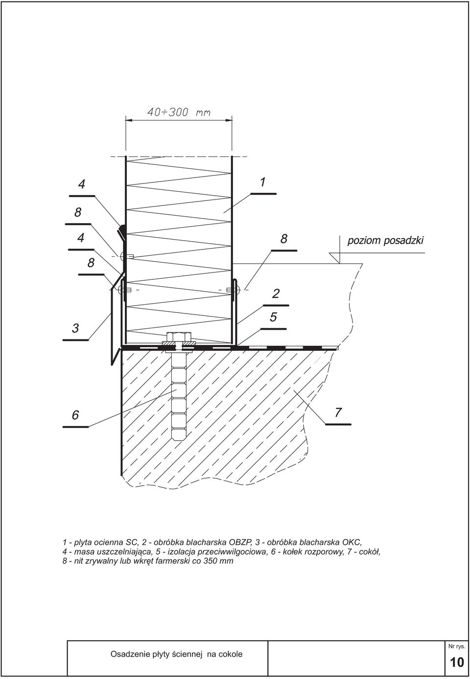 przeciwwilgociowa, 6 - ko³ek rozporowy, 7 - cokó³, 8 - nit