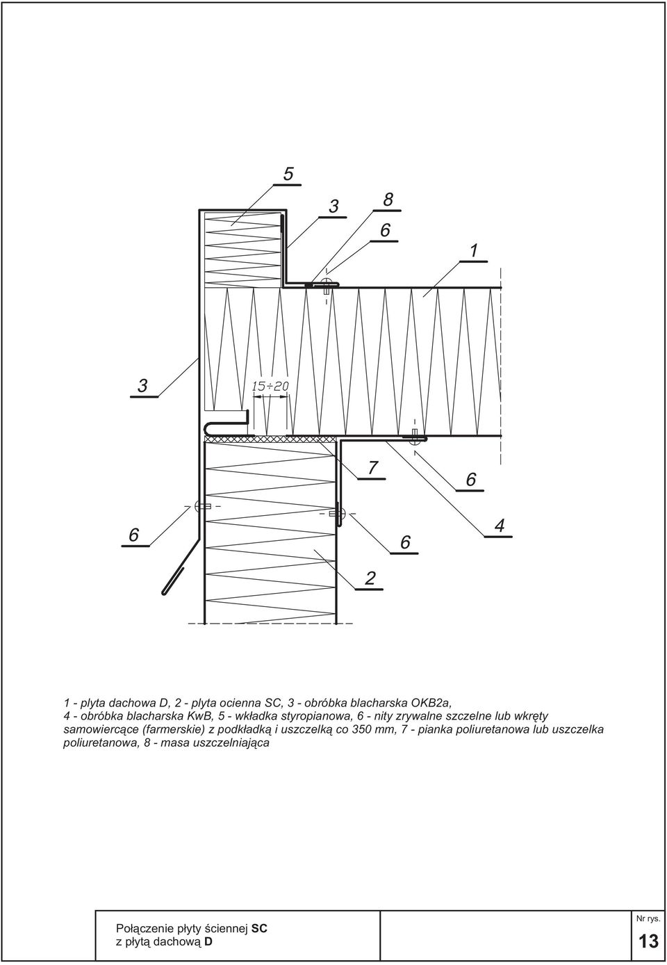 samowierc¹ce (farmerskie) z podk³adk¹ i uszczelk¹ co 350 mm, 7 - pianka poliuretanowa lub