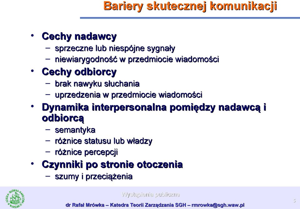 uprzedzenia w przedmiocie wiadomości Dynamika interpersonalna pomiędzy nadawcą i