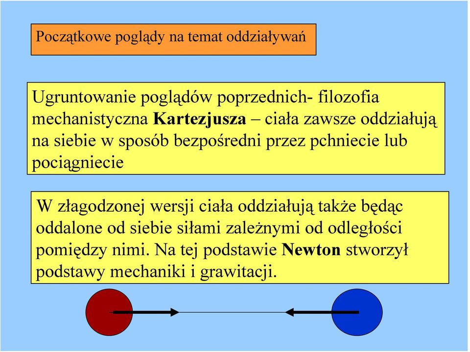 pchniecie lub pociągniecie W złagodzonej wersji ciała oddziałują także będąc oddalone od