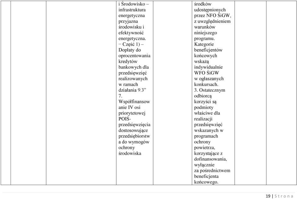 Współfinansow anie IV osi priorytetowej POIŚprzedsięwzięcia dostosowujące przedsiębiorstw a do wymogów ochrony środowiska środków udostępnionych przez NFO ŚiGW, z uwzględnieniem