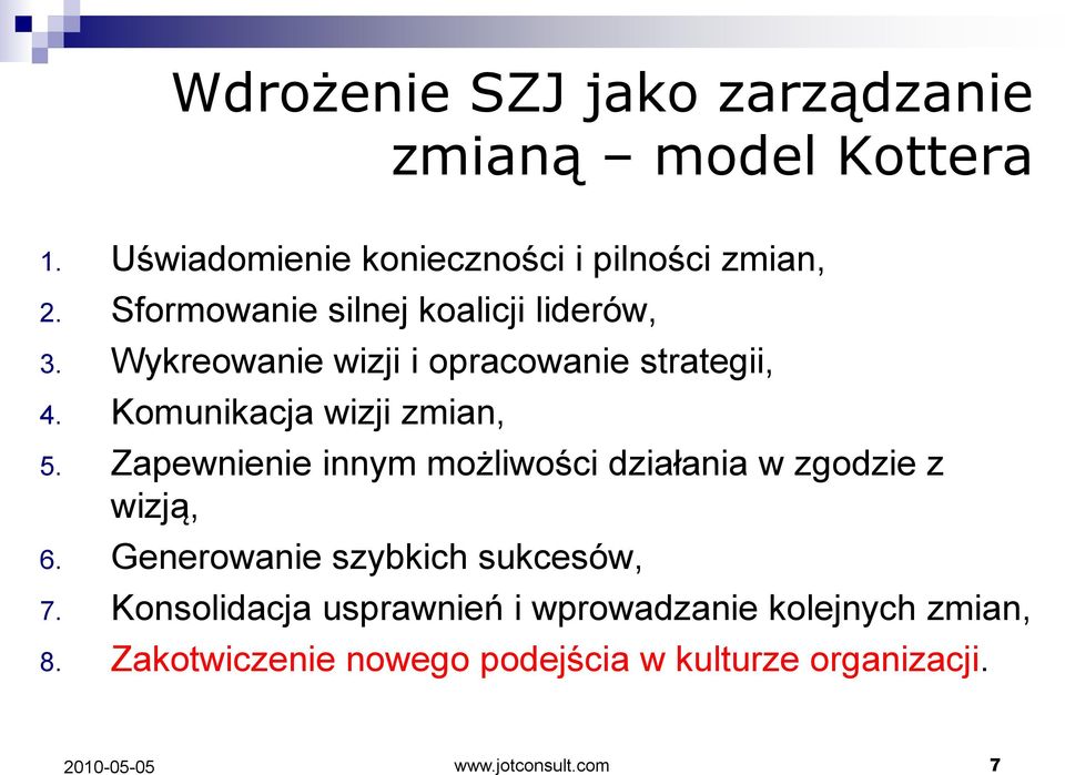 Komunikacja wizji zmian, 5. Zapewnienie innym możliwości działania w zgodzie z wizją, 6.