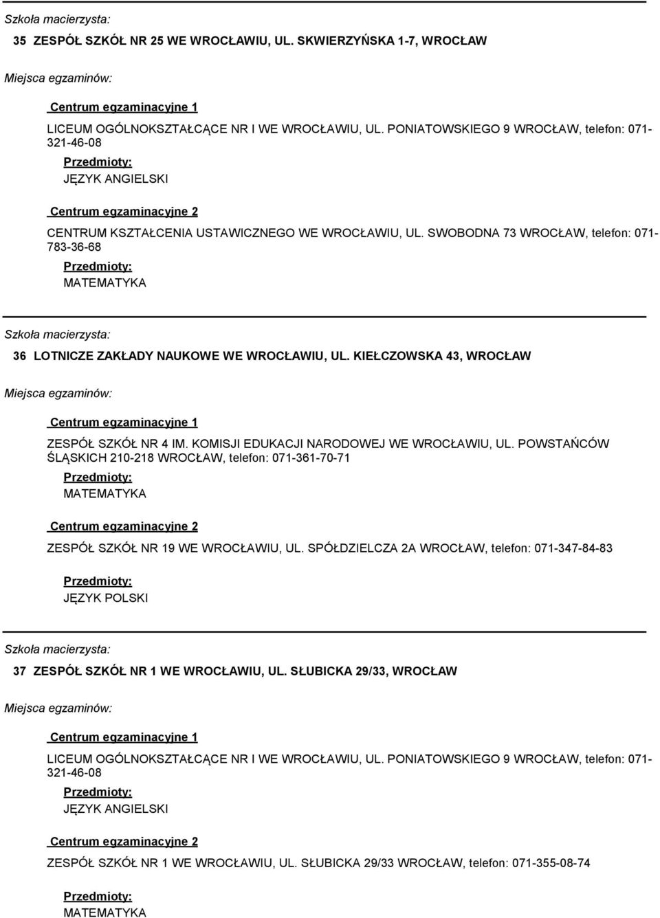 KIEŁCZOWSKA 43, WROCŁAW ZESPÓŁ SZKÓŁ NR 4 IM. KOMISJI EDUKACJI NARODOWEJ WE WROCŁAWIU, UL.