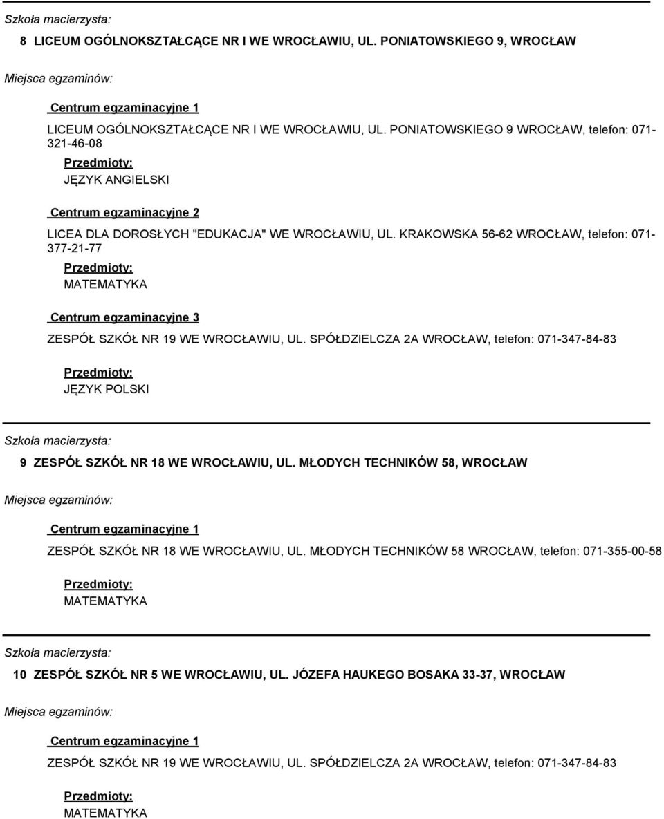 WROCŁAWIU, UL. MŁODYCH TECHNIKÓW 58, WROCŁAW ZESPÓŁ SZKÓŁ NR 18 WE WROCŁAWIU, UL.