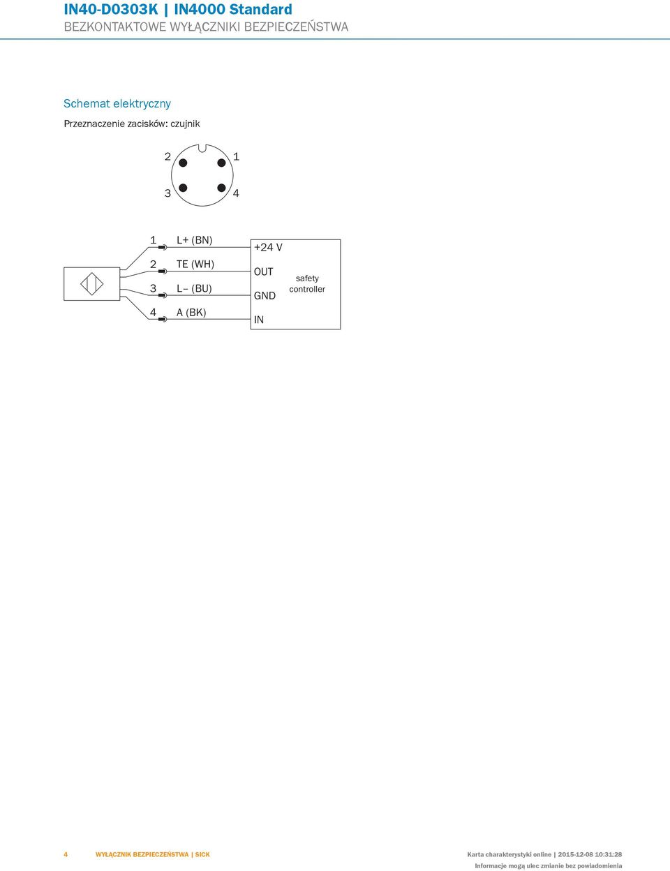 I J K L M N O P Q R S T 4 WYŁĄCZNIK BEZPIECZEŃSTWA SICK Karta