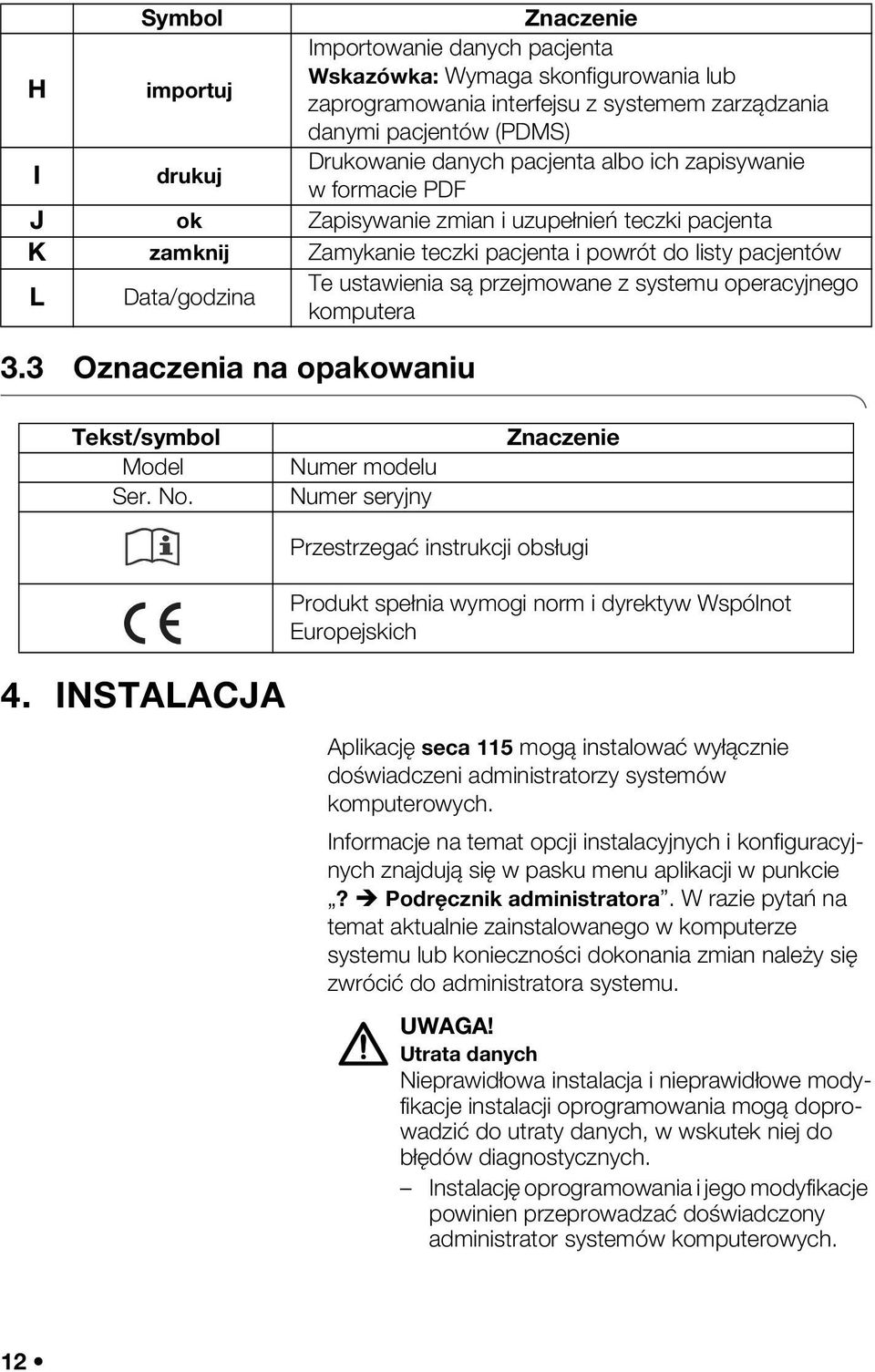 przejmowane z systemu operacyjnego komputera 3.3 Oznaczenia na opakowaniu Tekst/symbol Model Ser. No. Numer modelu Numer seryjny Znaczenie 4.